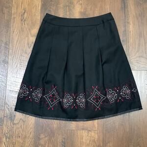 Ann Taylor LOFT Embroidered Black/White/Red A-Line Skirt